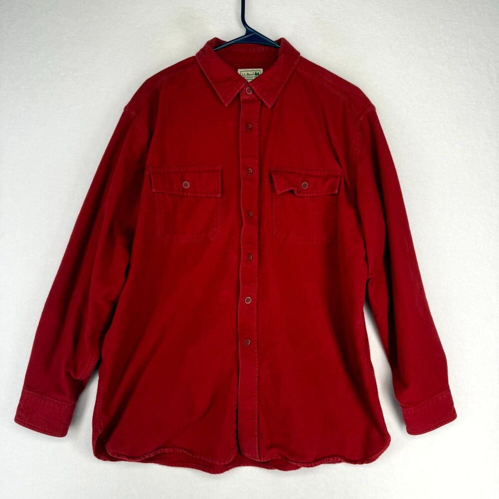 L. L. Bean Heavyweight Red Button Down 100% Cotton Mens Size L - REG